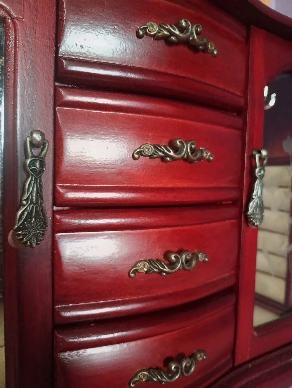Elegant Red Wooden Jewelry Organizer Armoire
